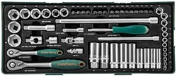Набор торцевых головок Jonnesway 1/4", 3/8"DR 4-24 мм, 57 предметов в ложементе S04H3157ST - фото 115378
