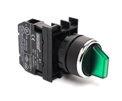 Переключатель EMAS 0-1 с подсветкой светодиод 100-230V AC, без фиксации, зеленый 1НО B1Y0SL21Y - фото 323233