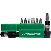 Набор комбинированных бит Jonnesway 1/4" SL/PH/PZ + Г-образный битодержатель, 8 предметов S08H208S