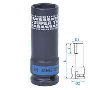 Головка торцевая ударная глубокая 1/2", 21 мм, тонкостенная KING TONY 441521M TONY