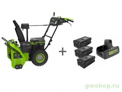 Снегоуборщик аккумуляторный 82V GREENWORKS GD82ST56 + три аккумулятора GD-82 82V G82B5 и зарядное устройство на 2 слота G82C2 82V Greenworks 2602807, 29146072939007