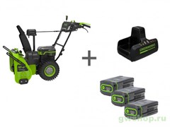 Снегоуборщик аккумуляторный 82V GREENWORKS GD82ST56 + три аккумулятора 2.5Ач и ЗУ Greenworks 2602807U3A