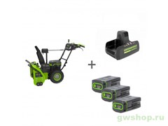 Снегоуборщик аккумуляторный 82V GREENWORKS GD82ST56 + три аккумулятора G82B8 + ЗУ Greenworks 2602807UG